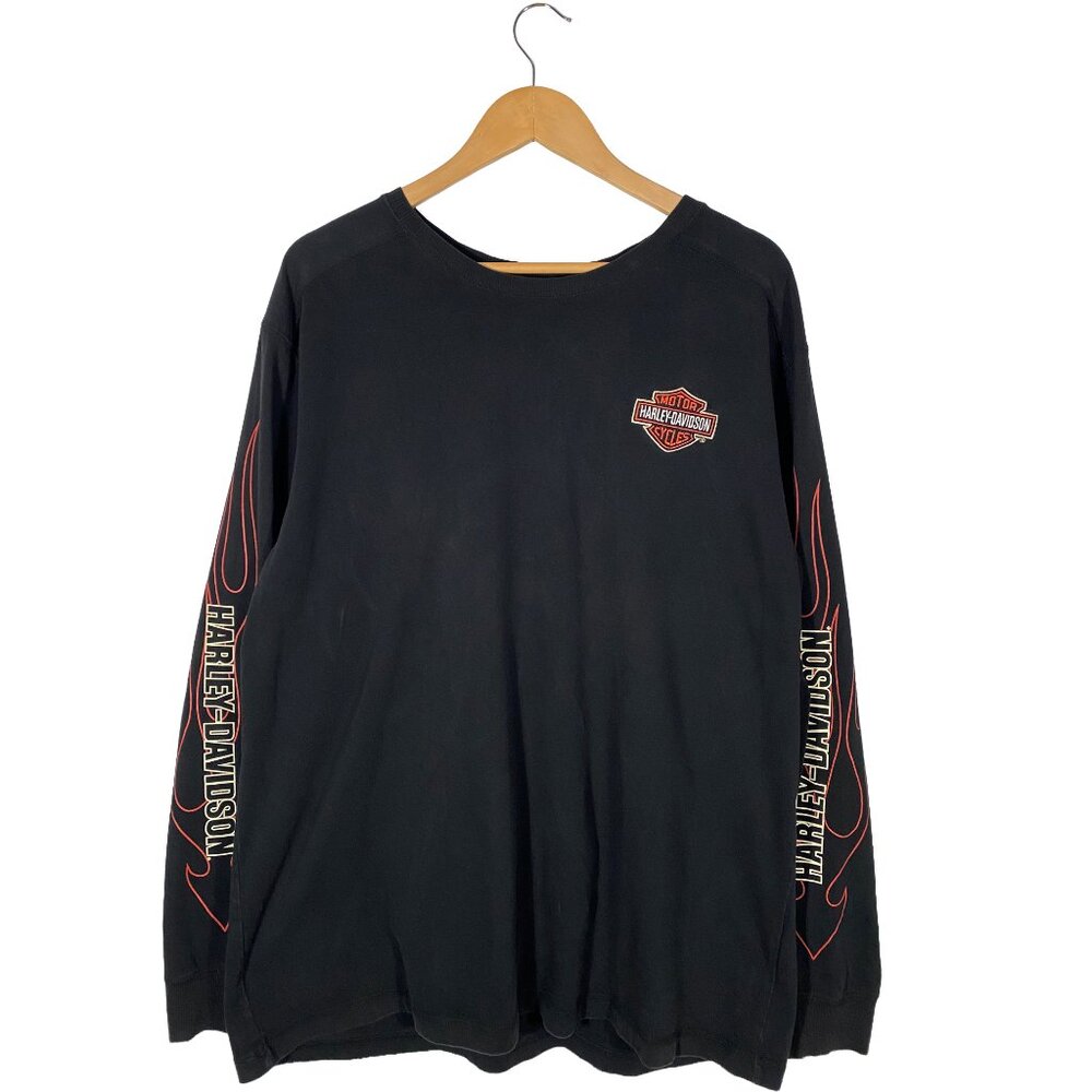 Harley-Davidson Embroidered Logo Flame Accent Long Sleeve T-shirt Black mens XL